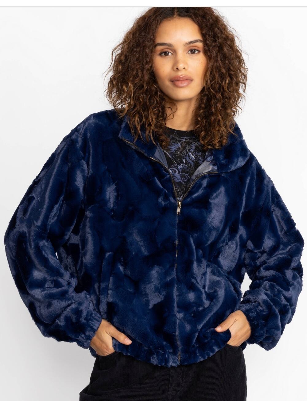 Johnny Was Midnight Faux Fur Bomber Jacket NWT